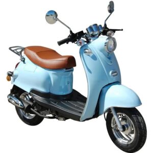 BENZHOU - EURO 5 - Scooter rétro - 50cc - 4T - Bleu Pastel + Carte Grise ( SIV)