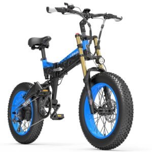 VTT Électrique Pliable Lankeleisi X3000 Plus 1000W 20" 40km/h 130km 17.5Ah Jaune - Bleu