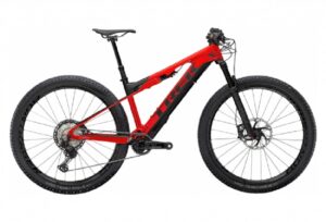 VTT Electrique Tout Suspendu Trek E Caliber 9.8 29 Shimano XT 12V Rouge Radioactif Noir Mat 2021