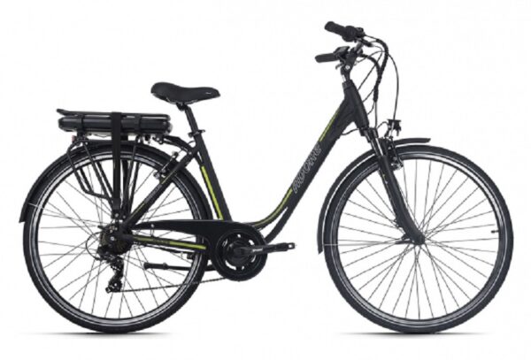 Velo electrique femme aluminium Adore Versailles 28 E Bike noir vert 250 Watt Li Ion 36 V 104 Ah 7 vitesses